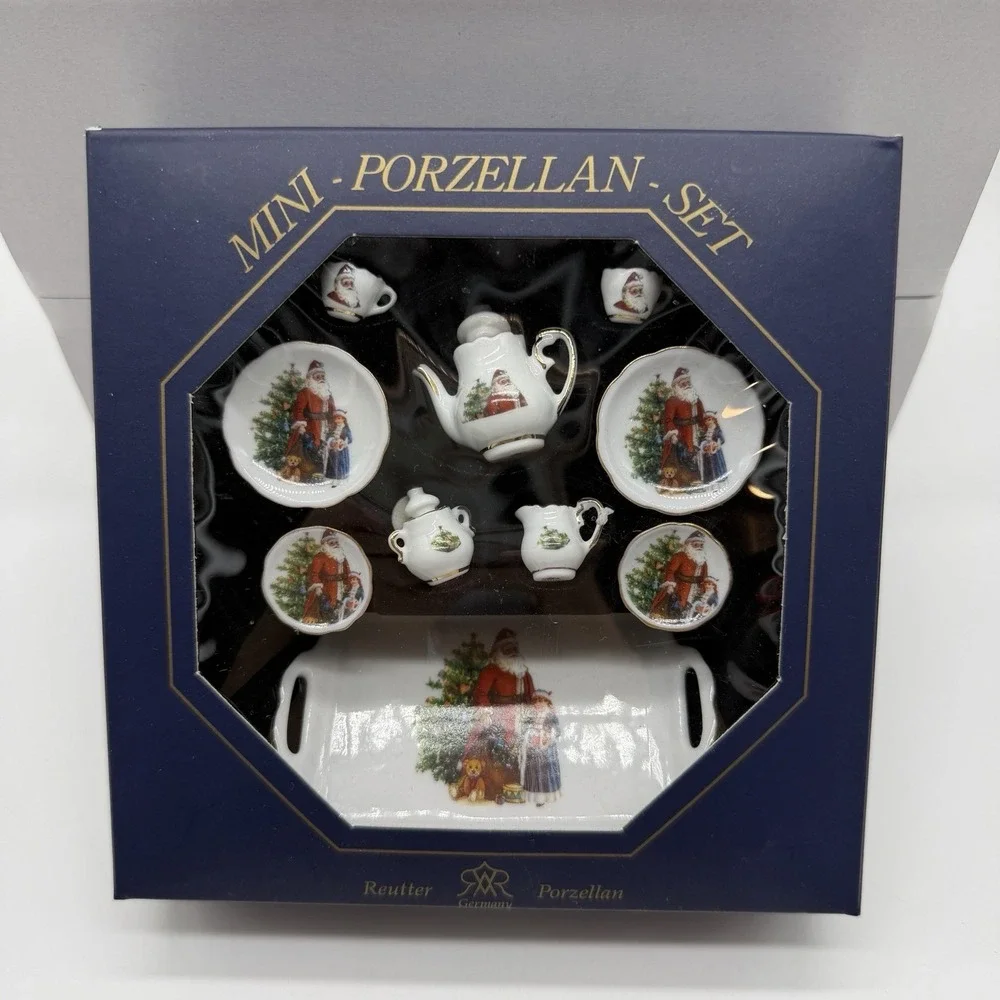 Ruetter Porzellan M.J. Hummel Mini Tea Set Dollhouse Tray‎ Christmas Santa New